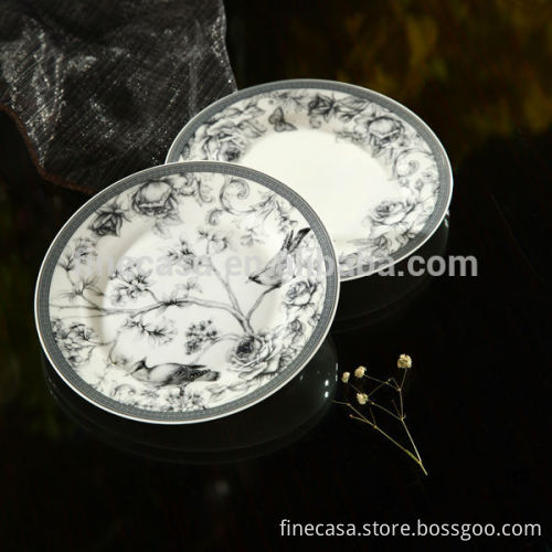 6 Inches Elegant Fine New Bone China Small Round Ceramic Plate of Nocturne